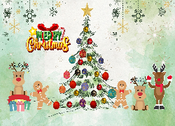 Choinka, Bombki, Napis, Merry Christmas, Boże Narodzenie