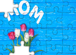 Kwiaty, Tulipany, Napis, Mom, Dzień Matki, Niebieskie, Deski