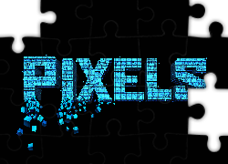 Niebieski, Napis, Pixels, Czarne, Tło, Grafika