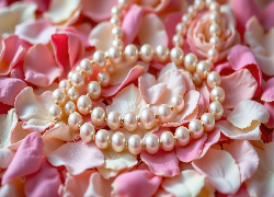 Różowe, Płatki, Kwiaty, Naszyjnik, Perły, Biżuteria