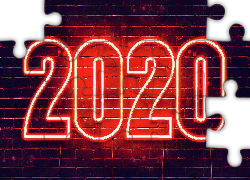 Nowy Rok, 2020, Mur, Cegły, Neon