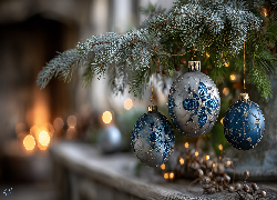 Niebieskie, Bombki, Jodła, Boże, Narodzenie, Grafika AI