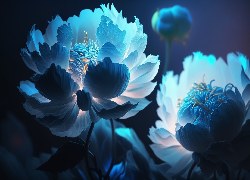 Niebieskie, Kwiaty, Światło, Grafika