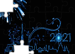 Nowy Rok, 2021, Cyfry, Niebiesko-czarna, Grafika 2D