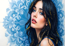 Kobieta, Brunetka, Niebieskie, Oczy, AI