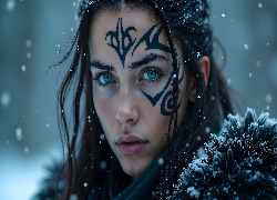 Kobieta, Brunetka, Niebieskie, Oczy, Tatuaż