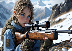 Niebieskooka, Dziewczyna, Karabin, Góry, Zima