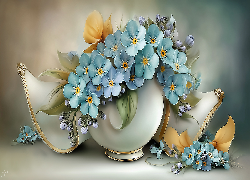 Niezapominajki, Kwiaty, Fantazyjny, Wazon, Grafika AI