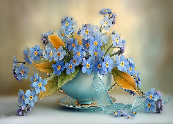 Niezapominajki, Filiżanka, Wstążka, Grafika AI