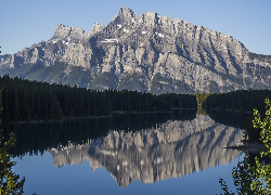 Jezioro, Two Jack Lake, Góry, Mount Rundle, Park Narodowy Banff, Kanada