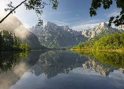 Góry, Jezioro, Almsee, Drzewa, Odbicie, Austria
