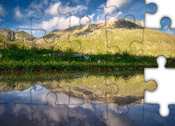 Góry, Wzgórza, Jezioro, Trawa, Odbicie