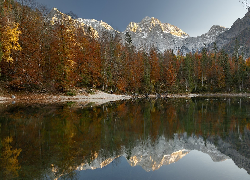 Jesień, Góry, Jezioro, Kolorowe, Drzewa, Odbicie