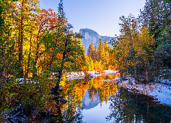 Park Narodowy Yosemite, Góry, Drzewa, Las, Rzeka, Odbicie, Jesień, Stany Zjednoczone
