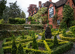 Murowany, Dom, Ogród, Hergest Croft Garden, Krzewy, Drzewa, Kington, Anglia