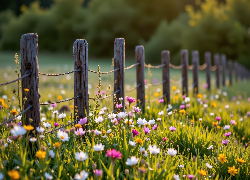 Łąka, Kwiaty, Ogrodzenie