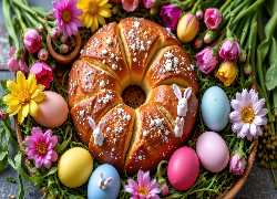 Pieczywo, Chleb, Kolorowe, Jajka, Kwiaty, Wielkanoc