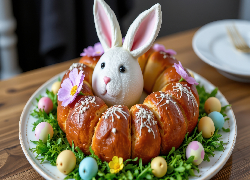 Wielkanoc, Zajączek, Okragły, Chleb, Jajka, Talerz