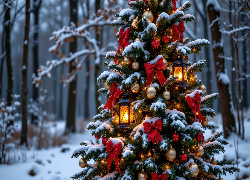 Choinka, Las, Boże Narodzenie, Grafika AI