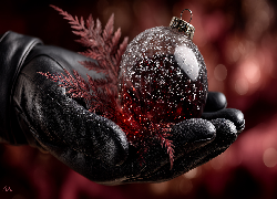 Boże Narodzenie, Bombka, Czerwona, Czarna, Rękawica, Dłoń, Grafika AI