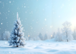 Zima, Drzewo, Padający, Śnieg