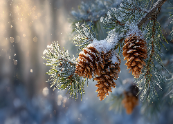 Szyszki, Sosna, Śnieg, Grafika AI