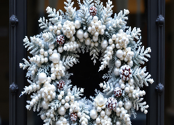 Boże Narodzenie, Ośnieżony, Biały, Wieniec, Szyszki, Gałązki, Grafika AI