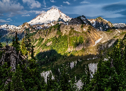 Góry Kaskadowe, Szczyt, Mount Baker, Drzewa, Stan Waszyngton, Stany Zjednoczone