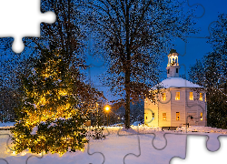 Stany Zjednoczone, Stan Wirginia, Richmond, Zima, Boże Narodzenie, Choinka, Kościół, The Old Round Church, Drzewa