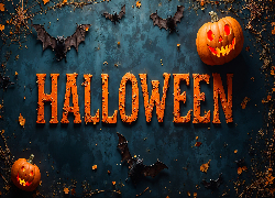 Halloween, Dynie, Napis, Nietoperze, AI