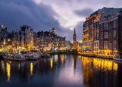 Holandia, Amsterdam, Kanał, Łodzie, Nabrzeże, Domy