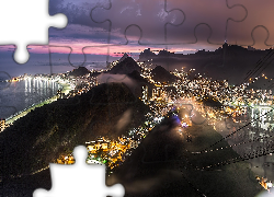 Brazylia, Rio de Janeiro, Miasto nocą, Góry, Morze