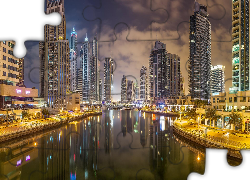 Wieżowce, Rzeka, Dubai Creek, Dzielnica, Dubai Marina, Świt, Dubaj, Zjednoczone Emiraty Arabskie