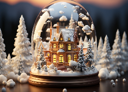 Szklana, Śnieżna, Kula, Domek, Białe, Choinki, Zima