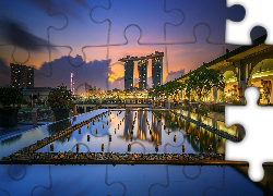 Singapur, Hotel, Marina Bay Sands, Noc, Oświetlenie, Woda