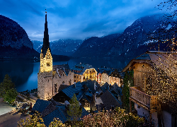 Austria, Hallstatt, Domy, Kościół, Góry