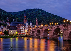 Niemcy, Heidelberg, Góra, Rzeka Neckar, Most, Domy, Kościół