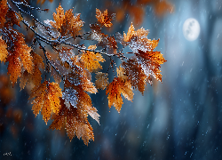 Oszronione, Liście, Jesienne, Grafika, AI