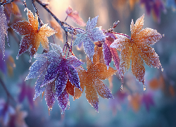 Liście, Klon, Szron, Grafika AI