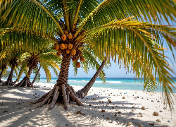 Palma, Kokosowa, Morze, Plaża, Kokosy, AI