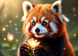 Pandka ruda, Świecący, Kwiat, Grafika AI
