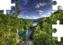 Park Narodowy Jezior Plitwickich, Wodospady, Jeziora, Zielone, Drzewa, Lasy, Chorwacja