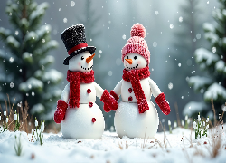 Zima, Bałwanki, Czapki, Szaliki, Grafika