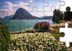 Kwiaty, Jezioro Lugano, Góry, Alpy, Parco Ciani, Szwajcaria