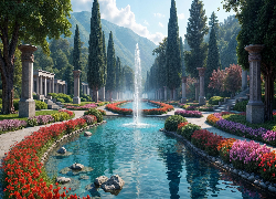 Park, Staw, Fontanna, Kwiaty
