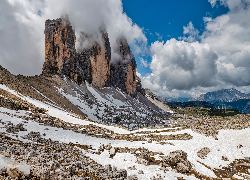 Włochy, Góry, Dolomity, Pasmo górskie, Tre Cime di Lavaredo, Białe, Chmury