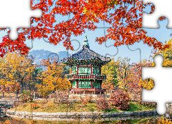 Korea Południowa, Seul, Budowla, Pawilon Hyangwonjeong, Park, Jesień, Drzewa