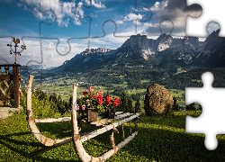 Pelargonie, Sanki, Góry, Alpy, Tyrol, Austria