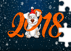 Nowy rok, 2018, Pies, Mikołajkowa, Czapka, Śnieżynki, Grafika 2D