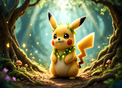 Pikachu, Pokemon, Las, Grafika AI
